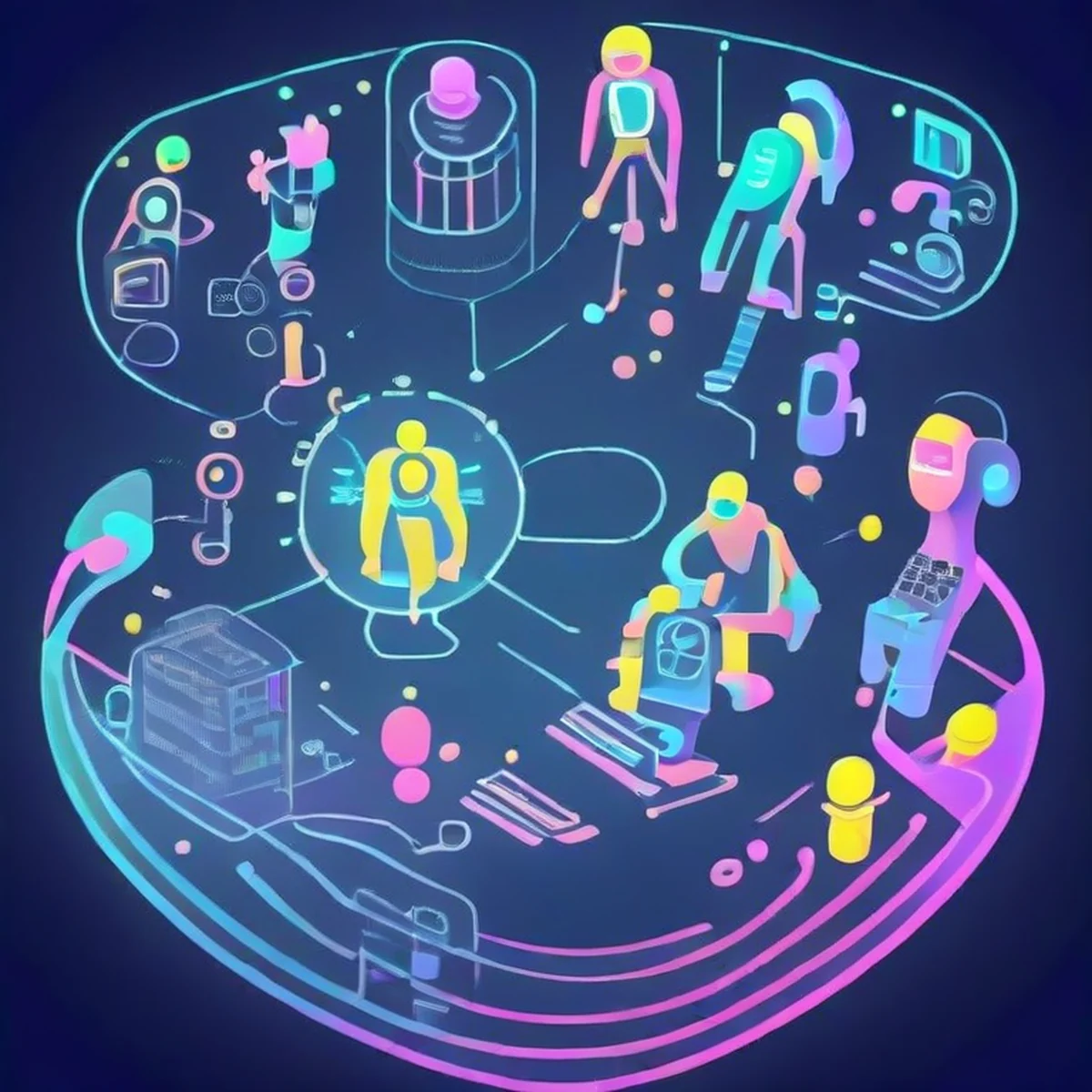 Visualizzazione di un'architettura software complessa con agenti IA autonomi che collaborano.
